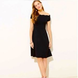 LOFT off the shoulder scalloped little black midi dress. Size 4.